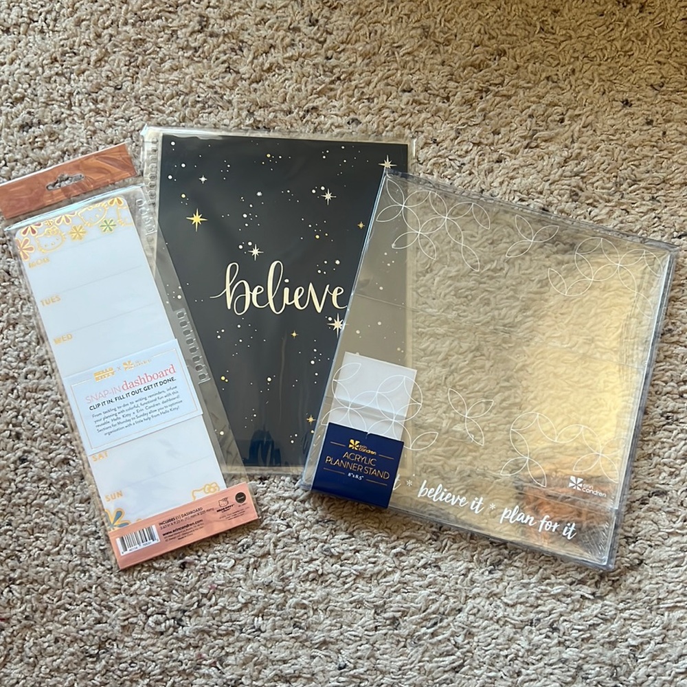 Erin Condren bundle, snap in dashboard, Believe cover and planner stand